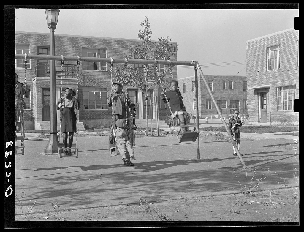 Children at play in 1938 at the newly opened Logan Fontenelle Homes in Omaha, Nebraska